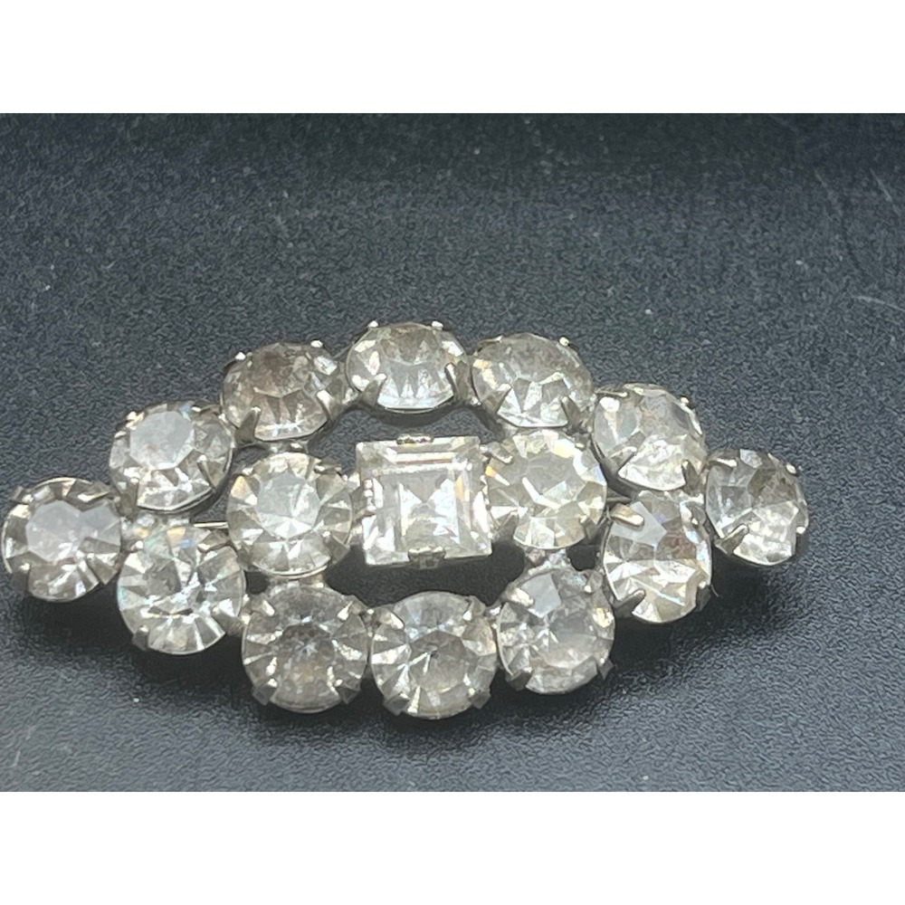 Vintage Art Deco Clear Rhinestone Open back‎ Tiered  Brooch
